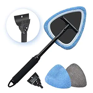 AutoEC 2-in-1 Windshield Cleaner with Ice Scraper, Interior Windshield Cleaner Wand with Detachable Snow Scraper, Car Window Cleaning Tool Inside with 2Pcs Pads, for Car Auto SUV Truck