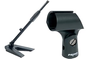 PROEL-KIT Proel DST110BK + APM10 - Base da tavolo triangolare con asta per Microfono, Nero Opaco + Supporto APM10 Reggimicrofono, Nero