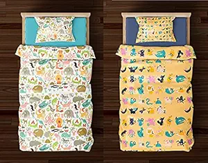 PumPum Collection Kids Boys Girls Teens Children Soft Comfortable Printed Combo Flat Micro Cotton Single Bedsheet (Pack of 2) ,Sea Life & ABCD
