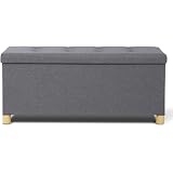 Banc Coffre Rangement 100 Cm - Tissu Gris Clair | Pieds Bois | IDMarket
