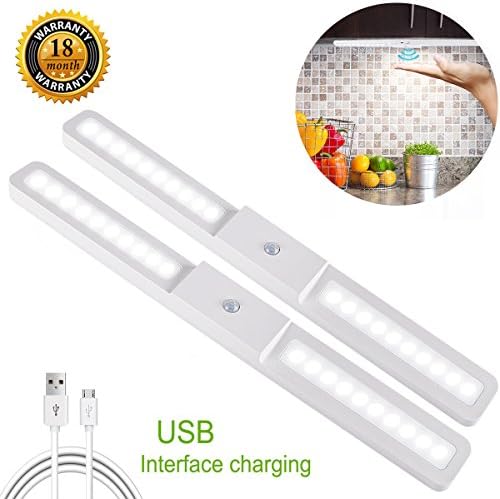 Cabinet Lights Wireless LED Cupboard Lights Closet Light USB Rechargeable Motion Sensor Light 20 LED Light for Stairs, Drawer, Cupboard with Magnetic Stick-on Anywhere（Bright Light） (2 Pack)