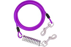 MDJYMYZ Hofleine Für Hunde, 15m Hofleine Tie Out Leinen, Hofleine Tie Out Leinen Cables für Hunde mit Stoßdämpfender Feder bis 50kg, Haustiere Leine Bissfest Für Camping, Lila (0.7m/2.3 Ft)