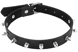 Bohue Black Studded Choker Punk Goth Metal Spike Studded Necklace PU Leather Collar Adjustable Leather Necklace for Women Men