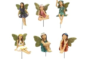 LSRVNM 6 Pcs Garden Fairy Statue, Flower Fairy Ornaments, Fairy Garden Accessories, Resin Miniature Fairies Figurines for Garden Yard House Plant Decoration