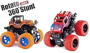 WireScorts 2pc 4WD Friction Powered Cars for Kids Big Rubber Tires Baby Boys Super Cars Blaze Truck Children Gift Toys Multi Color (Set of 2)