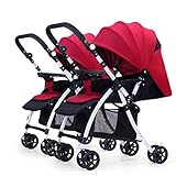 QXMEI Geschwister Zwillings Kinderwagen Für Babys und Kleinkinder Nebeneinander Ab Geburt Nutzbar Schmal Schnell Faltbar,O