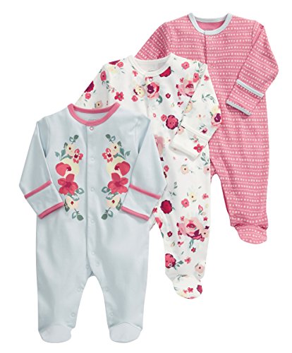 Mamas and Papas Baby-Girls 3 Pack All-in-One Vintage Floral Bodysuit, Multicolour, 3-6 Months
