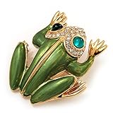 Large Bright esmalte verde de cristal de Swarovski 'rana' broche en Metal chapado en oro - 4,5...