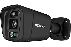 Foscam V5EP 5MP POE Caméra de Surveillance avec Phare Intégré et Sirène d'Alarme, Détection de Personnes et Véhicules, Vision Nocturne, Audio Bidirectionnel, Fonction P2P, IP66 Waterproof (Noir)