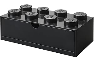 ROOM COPENHAGEN LEGO Szuflada na biurko do układania w stos, czarna z 8 gałkami – plastikowe pudełko do przechowywania klocków LEGO, zabawek, szuflad biurowych, materiałów biurowych i przechowywania do układania w