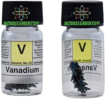 Vanadium Metallic Crystals Element 23 V, 1 Gram 99,9% in Vial of Glass with Label