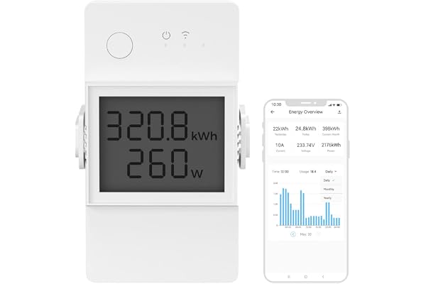 SONOFF POW Elite Interrupteur Connecté WiFi avec Mesure Consommation Electrique, 20A/5000W Haute Puissance Interrupteur Sans Fil, Wattmetre Compatible avec Amazon Alexa/Google Home, écran LCD