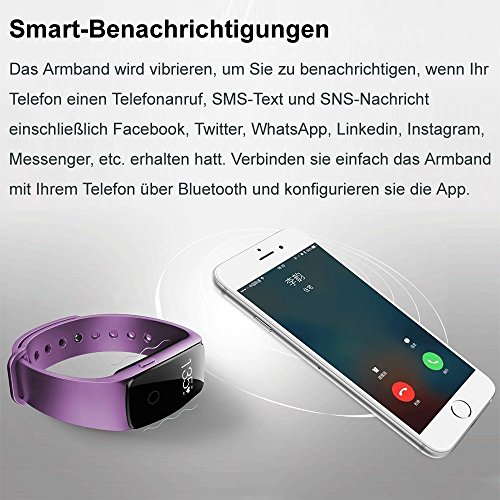 AsiaLONG Aktivitätstracker mit Pulsmesser Bluetooth Fitness Armband Activität Tracker Smart Armband mit Schrittzähler / Schlafanalyse / Kalorienzähler / SMS SNS Vibration Fitness Tracker für Android und IOS (Schwarz) - 3