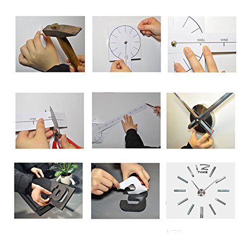 Baytter Design Wand Uhr Spiegel Wandtattoo Dekoration Zahlen XXL 3D Bürouhr für Wohnzimmer Schlafzimmer Handarbeit DIY geräuschfrei silber - 3