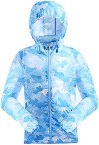 emansmoer Children Camo Printing Outdoor Water Resistant Ultra-Light Quick Dry Sun Protection Anti-UV Jacket Coat Kids Boys Girls Sports Sunscreen Beach Jacket Hoodie (Small, Blue)
