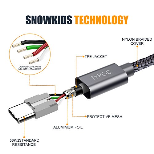 C  ble USB C  Lot de 2  2m Snowkids Cable Type C Data Chargeur Connecteur Ultra R  sistant en Aluminium pour Samsung Galaxy S9 S8 A3 A5 2017   Huawei p9 p10  Mate 9 10  LG G5 G6  Sony Xperia XZ Gris 