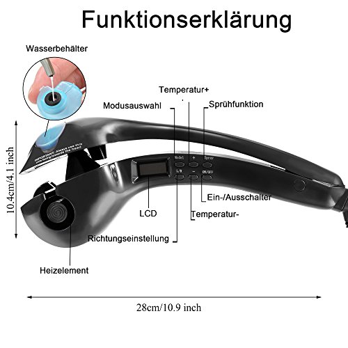 ACEVIVI Dampf Anion Lockenstab Curler Lockendreher mit EU Stecker LCD Schwarz,pro-C - 2