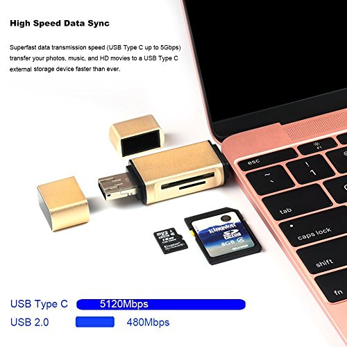 3-IN-1 Multi-funktion Micro USB OTG / USB 2.0 / Type-C OTG Adapter, Aluminium SD / Micro SD-Kartenleser mit Standard-USB und Micro-USB-Stecker und Type-C für Smartphones / Tablets mit OTG-Funktion , Apple Macbook mit Type-C / PCs und Notebooks (Golden（3-IN-1）) - 2
