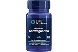 ‎LIFE EXTENSION Life Extension, Optimized Ashwagandha Extract (Ashwagandha-Extrakt), 60 vegane Kapseln, Laborgeprüft, Vegetarisch, Glutenfrei, Sojafrei, Ohne Gentechnik