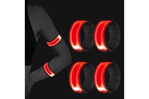 Vegena 4 Piezas Brazalete Reflectante, Brazalete LED con luz de Seguridad LED y Correa Reflectante Luz Brillante, Ajustable, para Hacer Jogging, Ciclismo, Correr, Senderismo (Rojo)