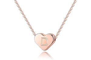 TINGN Collar de Iniciales en Forma de Corazón para Niñas - 14K Collar de Iniciales en Forma de Corazón de Oro Rosa Hecho a Mano Collar de Iniciales en forma de Corazón Regalo de Joyería para Mujeres