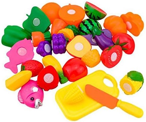 Wanruisi toy Food, 16 Pcs Plastic Fruit Vegetable Kitchen Cutting Toy Set Kids Toys for Educational Puzzle Learning