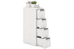 GOPLUS Wąska szafka wnękowa, mała szafka łazienkowa z szufladami i rolkami, szafka toaletowa na papier toaletowy, wózek wnękowy, szafka apteczna, szafka łazienkowa (z 4 szufladami)