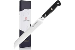 KEEMAKE Bread Knife 8 inch, Serrated Bread Knife for Homemade Bread, Sharp High Carbon German Stainless Steel Blade, Bread Cutter with Full Tang Black Handle for Slicing Bread, Bagels,Cake