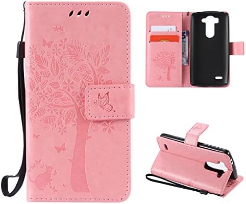 LG G3 Mini Case, LG G3 Mini Wallet Case, MEETER Luxury PU Leather Blossom Tree Embossing Pattern [Magnetic Adsorption] Folio Inner Soft TPU Case with [Card Slots] Stand Flip Wallet Case Cover for LG G3 Mini - Pink