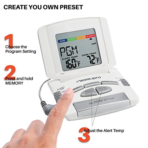MeasuPro DCT350 Digitale Bratenthermometer, Grillthermometer, Haushaltsthermometer, Ofenthermometer, Küchenthermometer, Für Braten, Kochen, Grillen/BBQ, Mit Timer, Edelstahlsonde, Weiß - 7