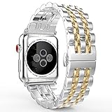 MoKo Apple Watch Armband 40 mm 38 mm Series 4/3 / 2/1, [Sieben Longines] Edelstahl Wrist Band Uhrband Uhrenarmband Erstatzband für Apple Watch 40mm 38mm 2018, Silber & Roségold