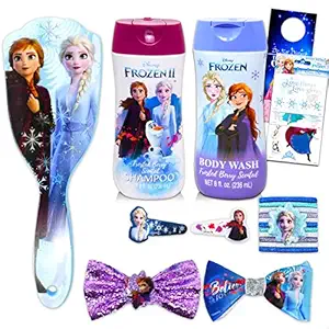 Disney Frozen Bath and Brush Bundle ~ 17 Pc Frozen Beauty Set Including Frozen Shampoo, Hair Brush, Hair Bow, Stickers and More! (Disney Frozen Bathroom Decor)