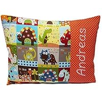 TryPinky Kissenbezug 30 X 40 cm " Dinos Orange Punkte " Namensstick Weiß Kinderkissen Namenskissen Mädchen Dinosaurier Babykissen Taufe Kissenhülle 100 % Baumwolle BW