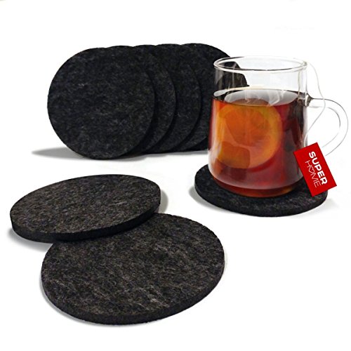 Superhome® Glas-Untersetzer 8-teiliges Set rund, Durchmesser 10cm 100% Polyester abwischbar, pflegeleicht, langlebig waschbar bei 30° Hochwertiges Tisch-Accessoire für drinnen und draußen (Anthrazith)