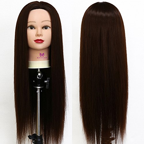 Neverland Beauty 26" Long Smooth 100% Synthetic Medium Brown Hair Hairdressing Equipment Styling Head Doll Mannequin Training Head Tools Braiding Cutting Student Practice Model with Clamp #4 UK Stock