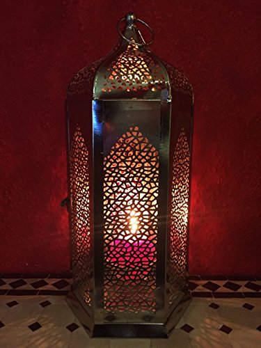 Orient Orientalische Silberlaterne Laterne Windlicht Silberfarbig Fida gross - 4