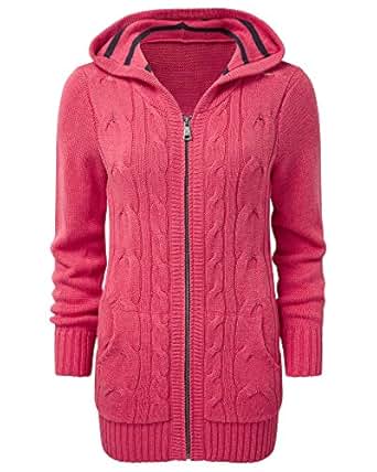 Cotton Traders Womens Comfort Hooded Cable Cardigan Coral 14: Amazon.co