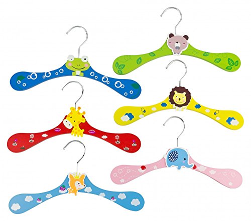 Kinder Kleiderbügel aus Holz, 6er Set, Tiermotive, bunt - 2