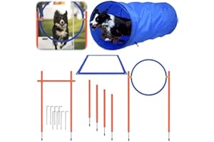 YUENFONG Agility Set Hunde, Agility Ausrüstung Training Set mit Höhenverstellbar Sprungring & Slalomstangen, für Hundetraining Haustiertraining Spiele