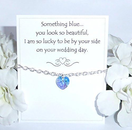 Something Blue Swarovski Crystal Heart Silver Bracelet Handmade by Adorna Jewellery