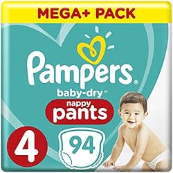 Pampers - Baby Dry nappy Pants - Couches-culottes Taille 4 (9-15 kg) - Mega+ Pack (x94 culottes)