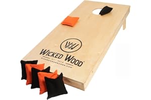 ‎WICKED WOOD GAMES Cornhole Set – 120 x 60 cm - Sackloch Spiel – Wicked Wood – offiziell ACL-lizensiertes Set of Boards – 2 x 4 Cornhole säckchen 450gr - Cornhole Spiel Outdoor