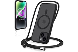 Yoedge Magnetische Handyband für iPhone 15 6,1" Hülle mit Band, Handyhülle Kompatibel mit MagSafe, Matt Transluzente PC + TPU Stoßfest Schutzhülle mit Abnehmbar Kordel zum Umhängen Case, Schwarz