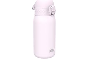 Ion8 Gourde Enfant, Inox Léger, 400ml, Non Isolé, Anti-Fuite, Facile à Ouvrir, Verrouillage Sécurisé, Lavable au Lave-Vaisselle, Poignée de Transport, Acier Inoxydable, Lilas