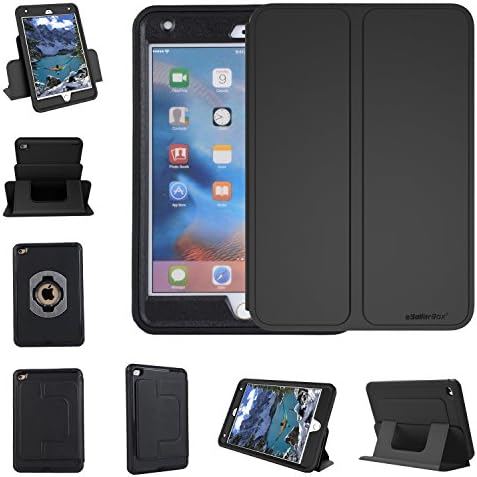 iPad mini 4 Case,by eSellerBox® Heavy Duty Full-body Rugged Armor Hybrid Multi-Layer Defense Protective With kickstand Stand Holder Built-in Screen Protector Case Cover (Black)