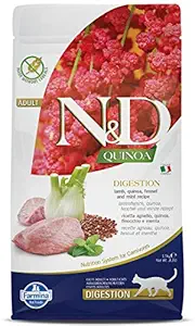 FARMINA N&D Quinoa Dry Cat Food, Digestion, Grain-Free Adult, 1.5-kg, Lamb Fennel and Mint