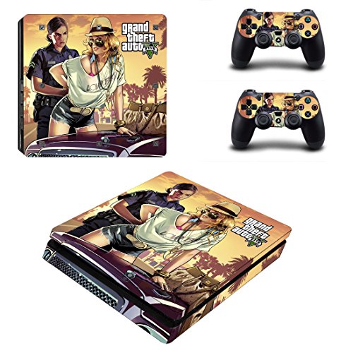 Preisvergleich Produktbild Playstation 4 Slim + 2 Controller Aufkleber Schutzfolien Set - GTA V (1) / PS4 S