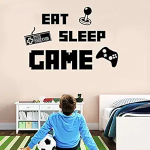 Eat Sleep Game & Controller Wall Decall, Video Gamers Wall Decor Sticker for Teen Boys Room Kids Bedroom Playroom Wall Decoration(Black)