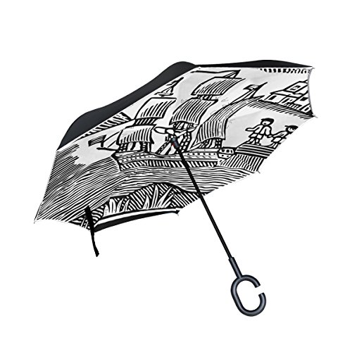 Preisvergleich Produktbild bennigiry Crusoe Set Sail Double Layer seitenverkehrt Regenschirme Rückseite Faltbarer Regenschirm von, winddicht UV-Schutz Big gerade Regenschirm für Auto Regen Outdoor mit C-förmigem Henkel