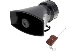 EPATHCHINA 7 Töne lauter Auto-Warnalarm, Polizei, Feuersiene, Hupe, Lautsprecher mit brauner Fernbedienung, 12 V, 100 W